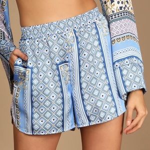 Lulus Mykonos Blue Scarf Print Shorts